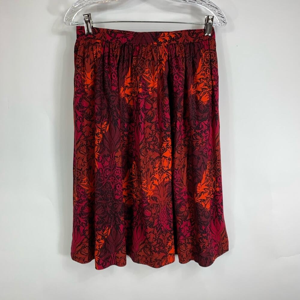 Handmade Rayon Flowy Red Pattern Midi Skirt Small
